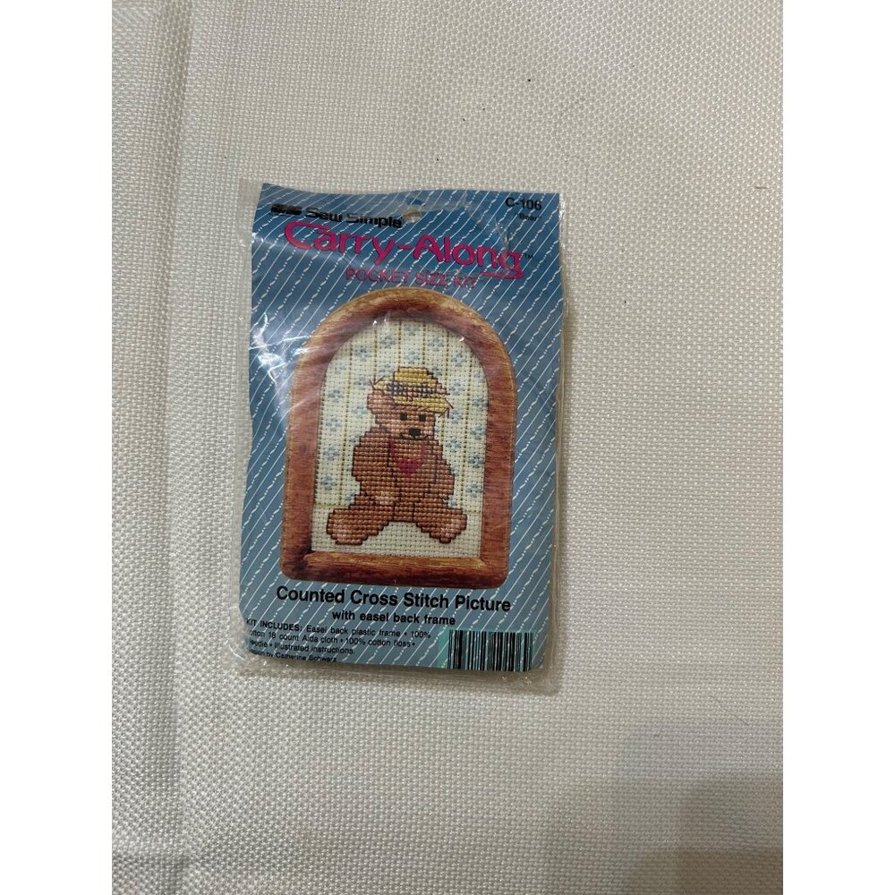Sew Simple Carry-Along Counted Cross Stitch Kit With Bear Pattern & Frame